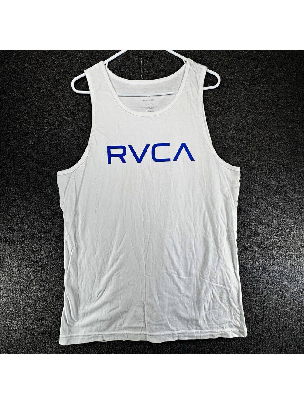 RVCA Mens L White Cotton Lightweight Logo Tank Top Regular Fit Sleeveless